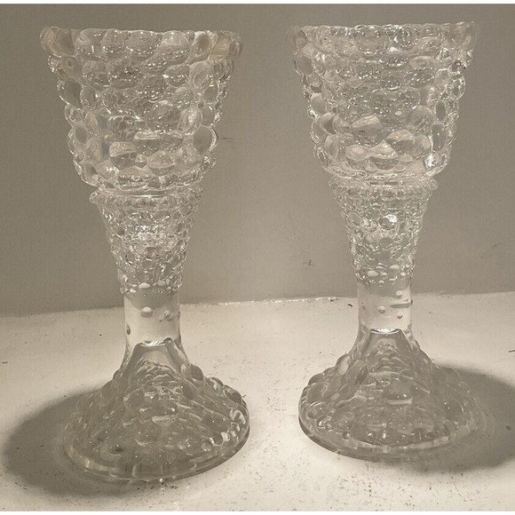 PartyLite Tiny Bubbles 2 Piece Candle Holders Vintage Set Of 2 Votives Tapers - Picture 1 of 5